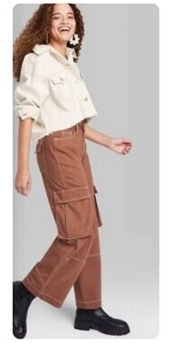 Wild Fable Mid-Rise Baggy Cargo Jeans Utility Pants Brown Skater Y2K size 2